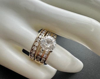 VTG 14K puur gouden diamanten bruidsset ringen verlovings- en trouwring 8 8.25