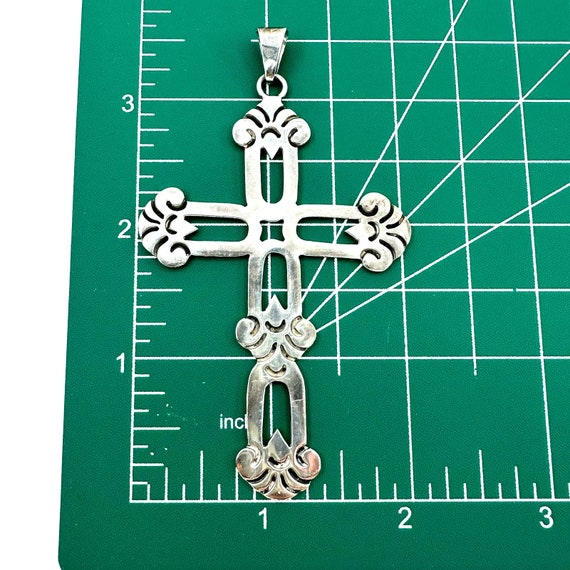 Sterling Silver Cross Large Pendant Mexico 925 - image 5