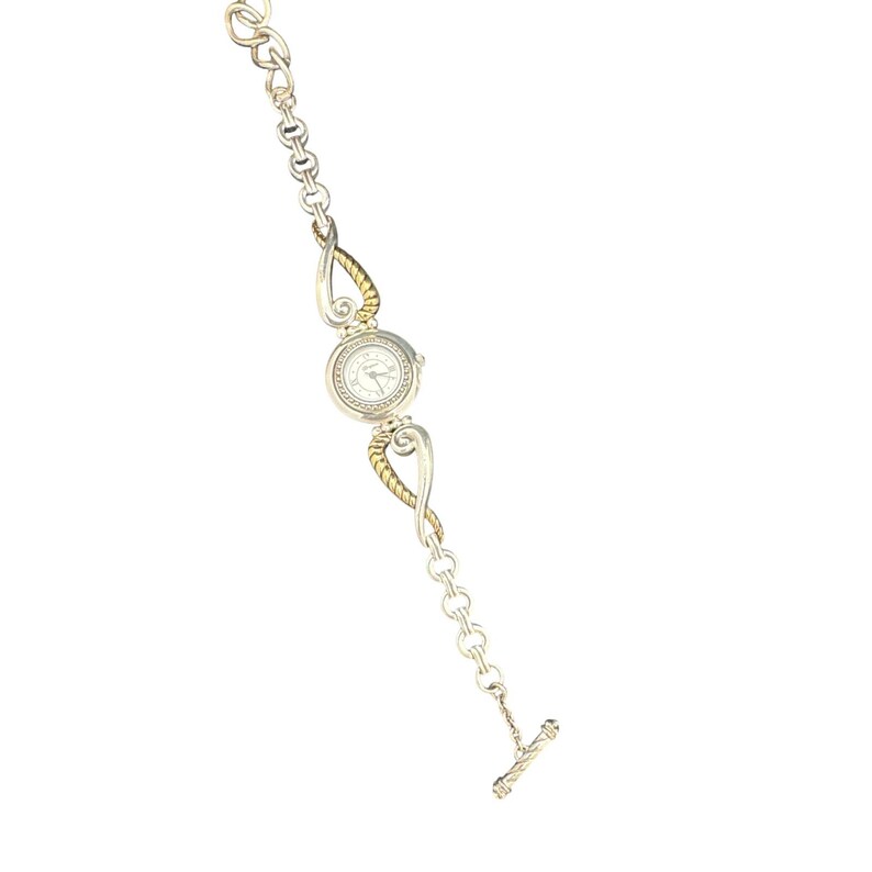 Brighton Charleston Watch Two Tone Silver Gold Scroll Bracelet Toggle Clasp image 3