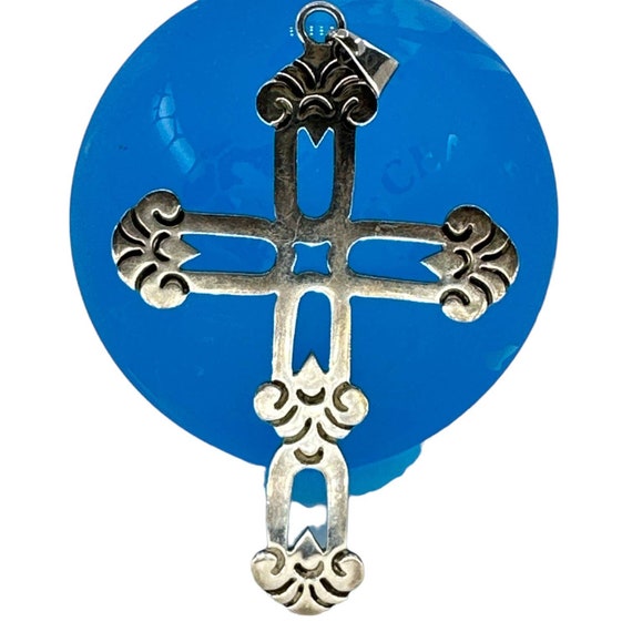 Sterling Silver Cross Large Pendant Mexico 925 - image 1