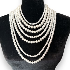 8 Strands White Faux Pearl Layered Womens Beaded Necklace zdjęcie 2