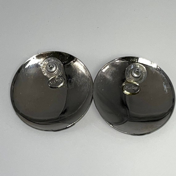La Rage Jumbo Earrings Enamel Plastic Silver Tone… - image 3