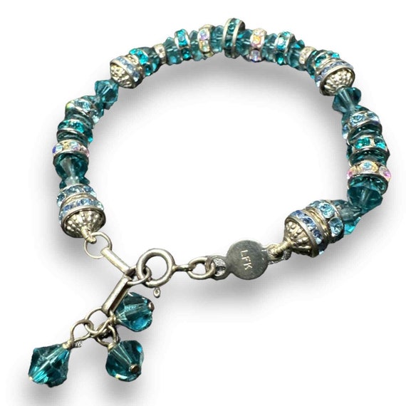 Blue Crystal Beads Sterling Silver Bracelet - image 2