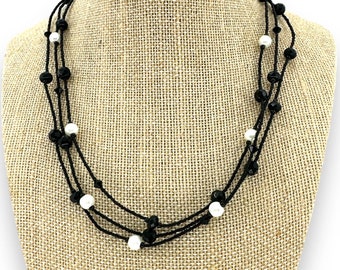 White House Black Market Necklace Three-Layered Black Beads w/ Faux Pearl