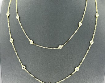 Vermeil Crystal Beads Long Necklace 35” Marked 925