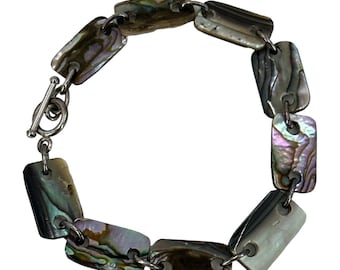 Abalone Link Sterling Silver Toggle Clasped Bracelet