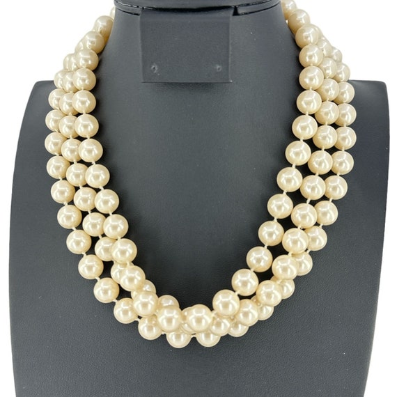 Three Strands Faux Pearl Beaded Womens Necklace H… - image 1