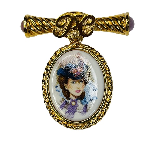 90s Presidents Club Dangling Cameo Brooch Two Pin… - image 2