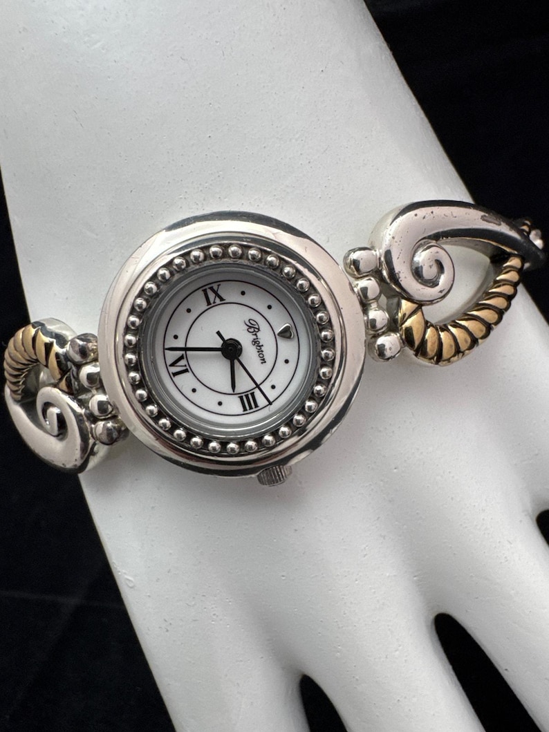 Brighton Charleston Watch Two Tone Silver Gold Scroll Bracelet Toggle Clasp image 11