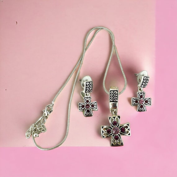 Premier Designs Cross Jewelry Set Pendant & Earri… - image 2