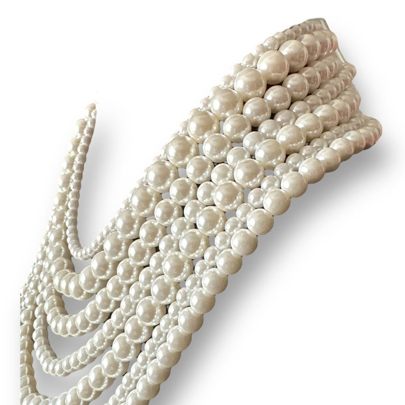 8 Strands White Faux Pearl Layered Womens Beaded Necklace zdjęcie 3