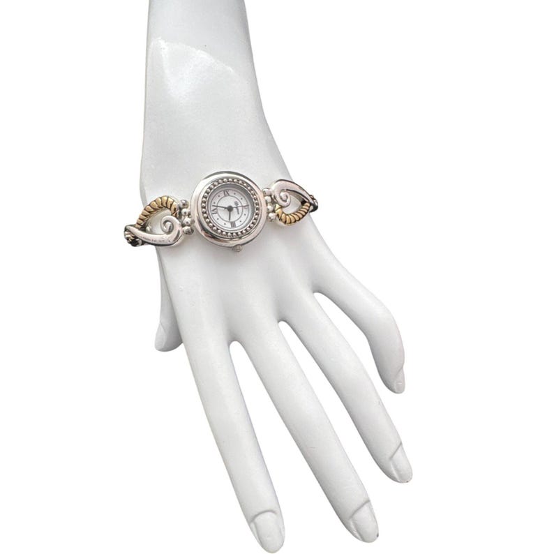 Brighton Charleston Watch Two Tone Silver Gold Scroll Bracelet Toggle Clasp image 1