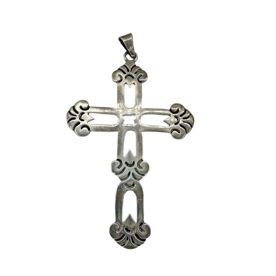 Sterling Silver Cross Large Pendant Mexico 925 - image 2