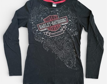Harley-Davidson T-Shirt Womens Size S Black Long Sleeve Bar & Shield Ohio
