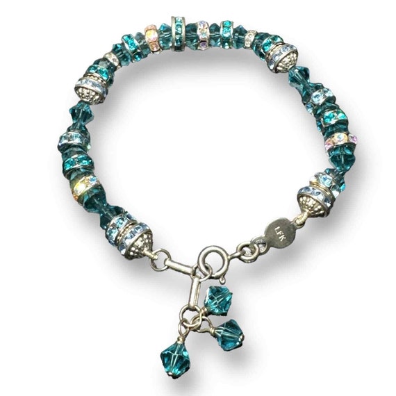 Blue Crystal Beads Sterling Silver Bracelet - image 3