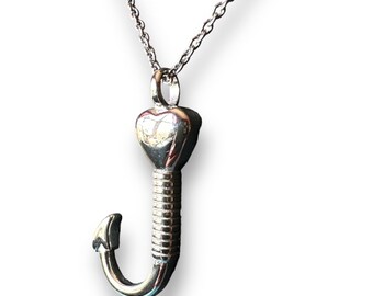 Heart Hook Pendant "Risk Taker" Fashion Necklace Silver Plated 23"