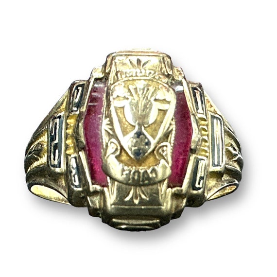 VTG 1993 Signet Class Ring 10K Yellow Gold Ruby S… - image 1