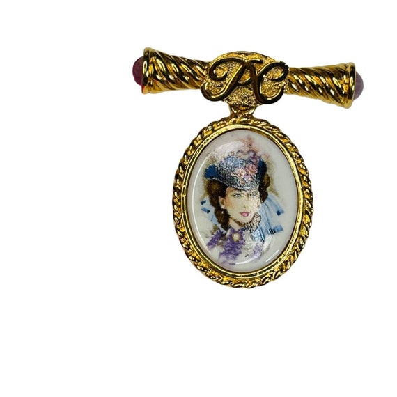 90s Presidents Club Dangling Cameo Brooch Two Pin… - image 9