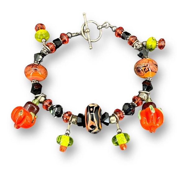 Chunky Charm Bracelet with Glass Beads and Charms