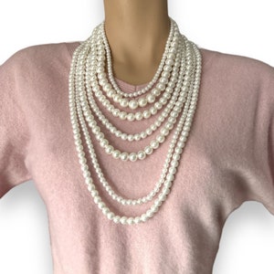 8 Strands White Faux Pearl Layered Womens Beaded Necklace zdjęcie 1