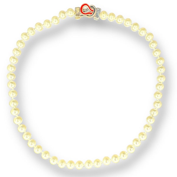 Tommy Hilfiger White Faux Pearl Knotted in between Beaded Womens Necklace 15"