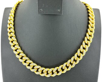 Rhinestones Speckle Cuban Link Chain Wide Lock Box Necklace Unisex