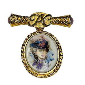 90s Presidents Club Dangling Cameo Brooch Two Pink Jadeite