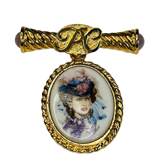 90s Presidents Club Dangling Cameo Brooch Two Pin… - image 1