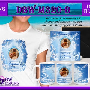 Heavenly Clouds Stairway Memorial Photograph template digital design, 18 Files Infinity Feather Birds Peace doves Sublimation Mug T-shirt