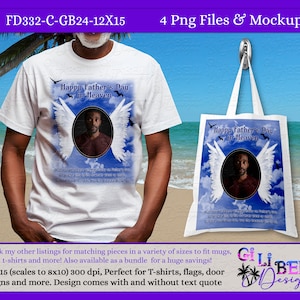 Heavenly Memories: Personalized Father’s Day in Heaven T-shirt digital Design, Photo template, ANGEL wings, Tote bag, Dad PNG doves, Blue