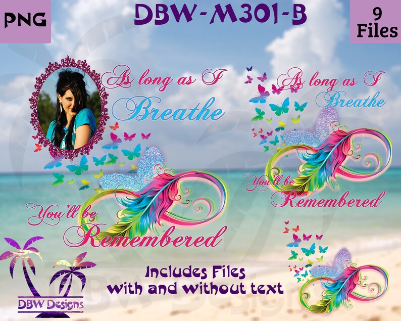As long as I breathe #2 Infinity Rainbow Feather Memorial digital design 9 files plus Mockup Feathers Birds Butterfly doves Sublimation Png