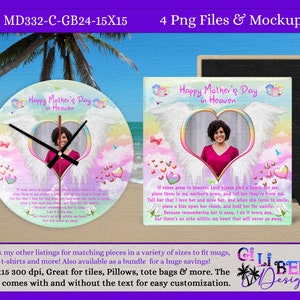 Memorial digital photo design template, Mother's Day in Heaven, Birthday Remembrance ANGEL wings Sublimation png Round Square Pastel Rainbow