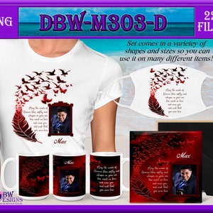 Mémorial rouge & noir Digital Design Photo template set, Winds of Heaven Feathers Birds Peace doves Sublimation mug T-Shirt Slate Png 300 dpi