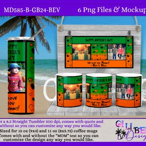 Bright and Cheerful design in Orange and green with hearts, digital design PHOTO template download, Sublimation png Coffee mug Tumbler