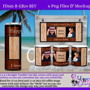 Wood Grain Elegant 3-Photo Template digital design Download, Sublimation PNG, Coffee Mugs, Tumblers, Gift for Dad Father Birthday Classy