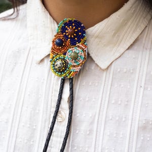 Electric Galaxy - Native Beaded Bolo Tie in Boho Colors - Handmade by Mexican Artisans - Mother Sierra