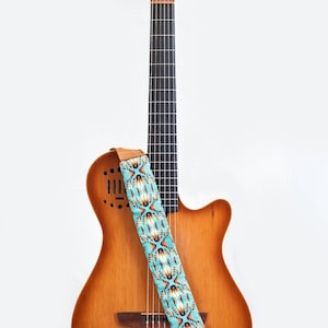 Eagle Feathers - Beaded Leather Guitar Strap with Native Feather Design - Handmade by Indigenous Artisans - Mother Sierra