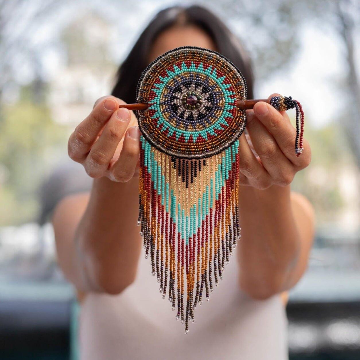 Handmade Native American Beaded Barrette 3.5\