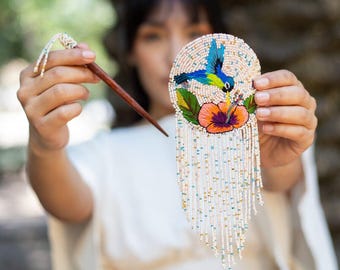 Colorful Flower Hair Accessory, Huichol Art, Mexican Hair  display picture 3