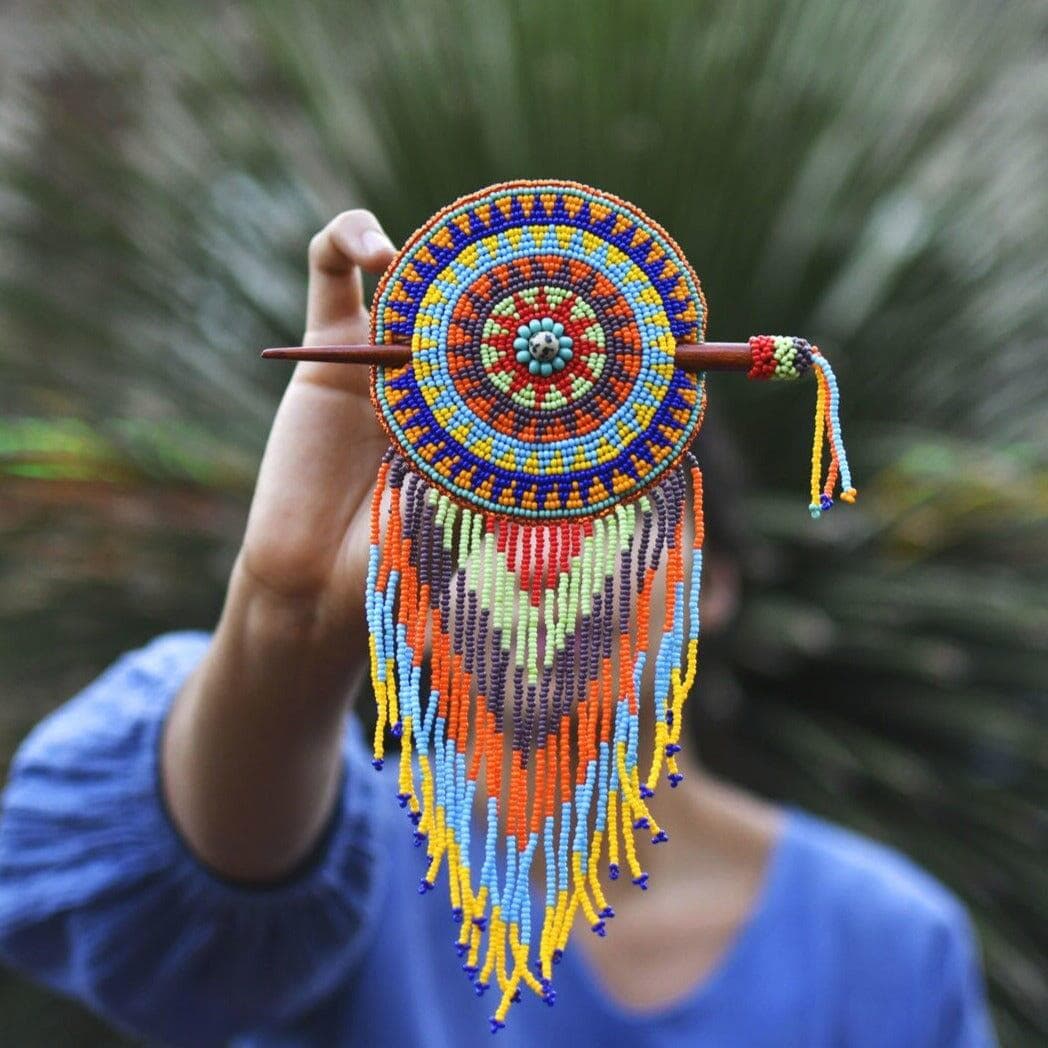 Carnival Tiara - Native Beaded Hair Barrette in Festival Colors ...
