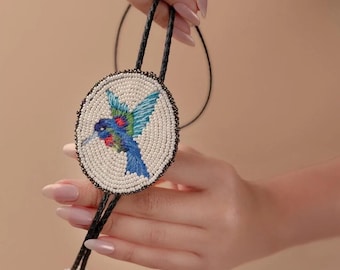Beaded Bolo Tie in 2 Colors, Western Bolo Necklace for Women, Handmade in Guatemala
