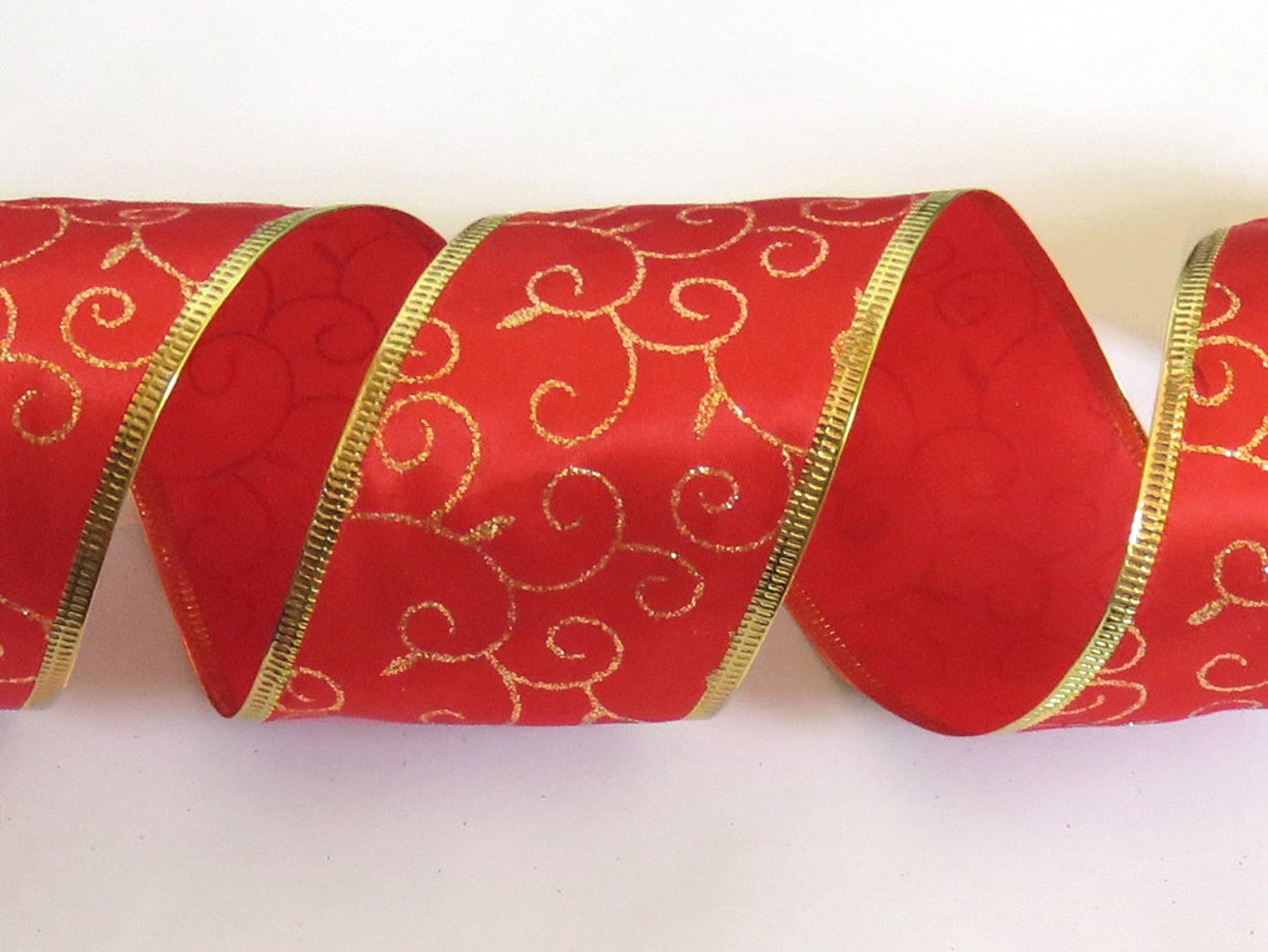 Sale 2 1/2 40 ft Wired Christmas Ribbon Satin Red &  Etsy