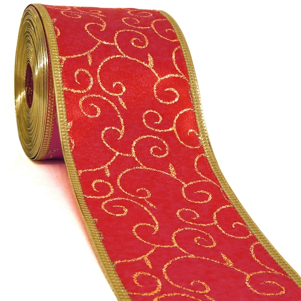 Sale! 2 1/2" Wired Christmas Ribbon Satin Red & Gold 40 ft or 5 ft for Christmas Tree Garland Gift Wreaths Bows Crafts Wire Edged 2.5 inch