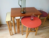 Upcycled Mid-century OTK Nest of Tables Stools - 1950s - Danish - Vintage - Hundevard Style - Czech