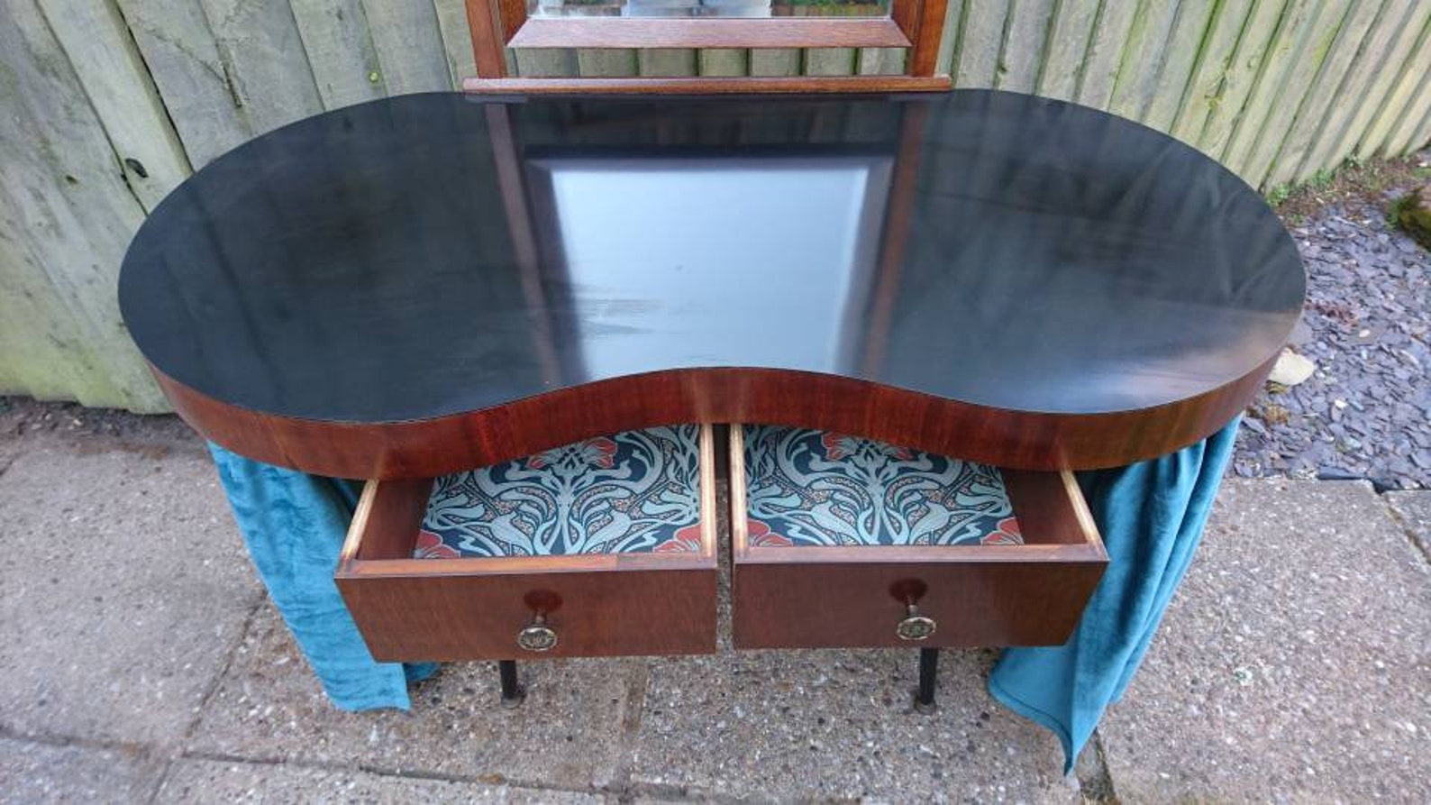 Vintage Dressing Table Kidneyshaped Wooden Mid Century Etsy