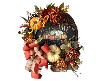 Fall Grapevine Wreath for Front Door, Harvest Wreath, Fall Wreath, Fall decor, Fall Welcome Wreath, Welcome Fall Wreath, Fall Pumpkin Wreath
