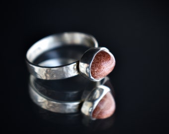 HANDMADE JEWELLERY EARRINGS, Silver Jewellery, Jewellery, Gift, Gift For Her, Goldstone Ring, Reticulated Silver Ring, Stone Ring