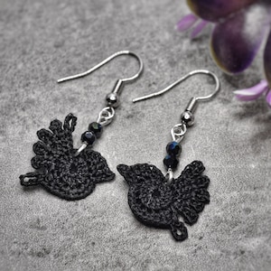 Crow Earrings, Raven Earrings, Black Bird Jewelry, Aesthetic Earrings