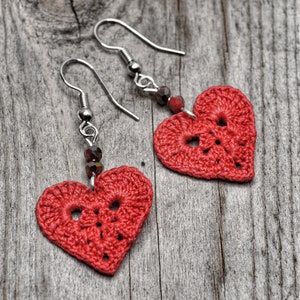 Tiny Heart Earrings, Lace Heart Earrings, Heart Aesthetic Earrings, Handmade Crochet Earrings