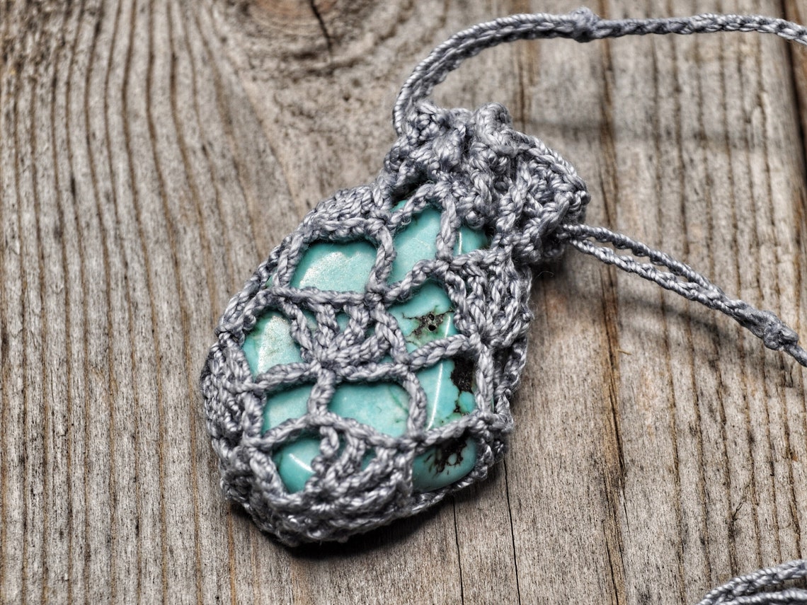 Crystal Pouch Necklace Interchangeable Stone Holder Crochet | Etsy